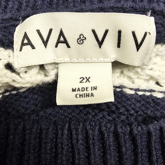 Ava & Viv Crew Neck Open Crochet Striped Long Sleeve Sweater Size 2X - Picture 7 of 11